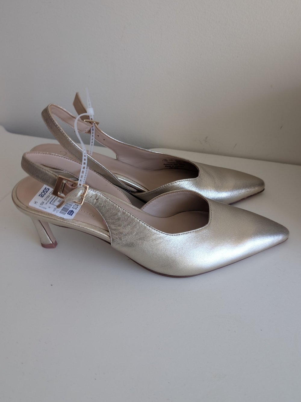 New Metallic Gold Pointed-Toe Slingback Pumps - Women's